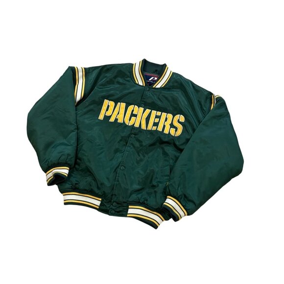 Vintage Pro Player Green Bay Packers NFL Satin Bomber Jacket Green Men's Large - Picture 4 of 6